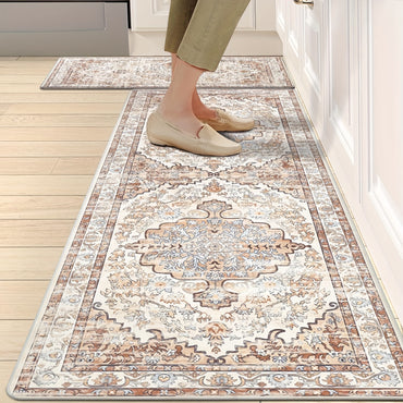 Anti Fatigue Kitchen Rugs Sets of 2 Cushioned Kitchen Mats for Floor Waterproof Kitchen Mat Set Non Slip Comfort Standing Mat for Kitchen, Office, Sink, Laundry