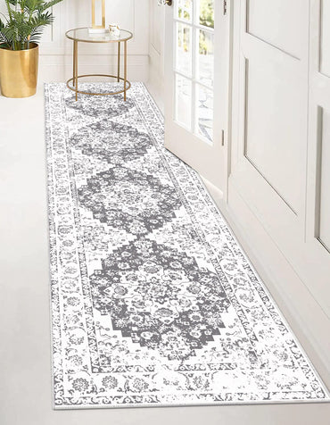 HEBE Hallway Runner Rug 2'x8' Washable Vintage Distressed Area Rugs Non Slip Laundry Rug Runner Boho Floor Carpet Runners for Hallways Entryway Laundry Room Kitchen Bathroom,Grey