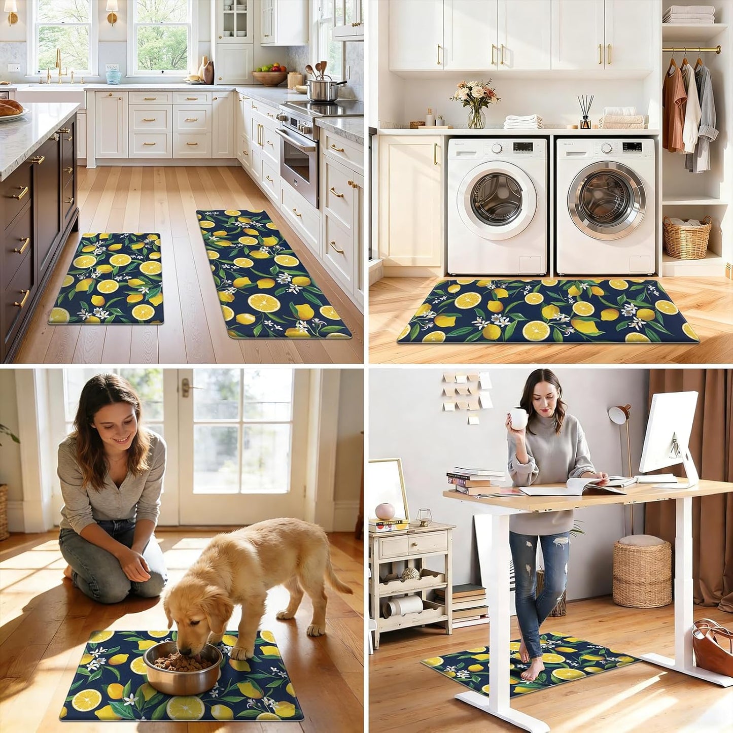HEBE Anti Fatigue Kitchen Mats Set of 2 Non Slip Lemon Theme Cushioned Kitchen Standing Mats