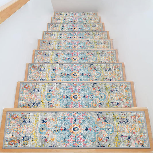 Carpet Stair Treads for Wooden Steps Indoor 8" X 30" Peel and Stick Stair Treads Non Slip Staircase Step Treads Reusable Stair Runner Rugs for Dogs, Kids and Elders