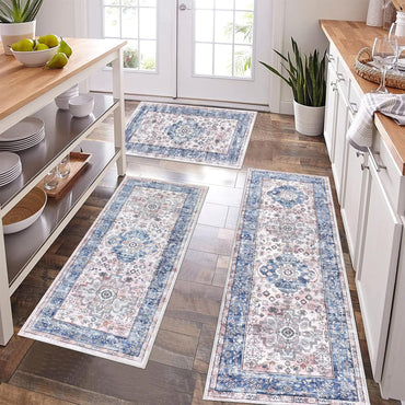 Kitchen Rugs Sets of 3 Non Slip Washable Kitchen Mats for Floor Farmhouse Kitchen Floor Mat Runner Rug Boho Kitchen Sink Rug Carpet for Kitchen Hallway Laundry Room