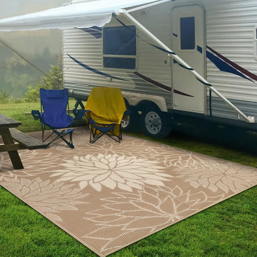 HEBE Waterproof Reversible Outdoor Rug for RV Camping Patio Deck Beach Balcony
