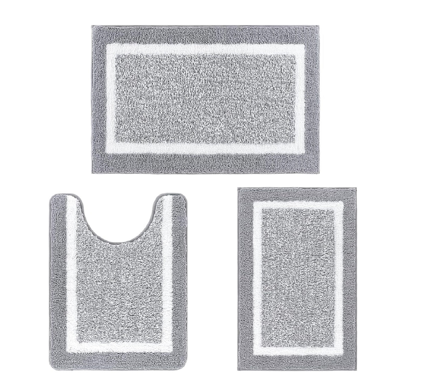 HEBE Bathroom Rug Mat Set 3 Piece, Microfiber Shaggy Bath Mat Set