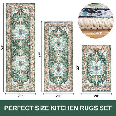 Washable Kitchen Runner Rug Vintage Farmhouse Non Slip Accent Carpet Runner Set of 3 Grey