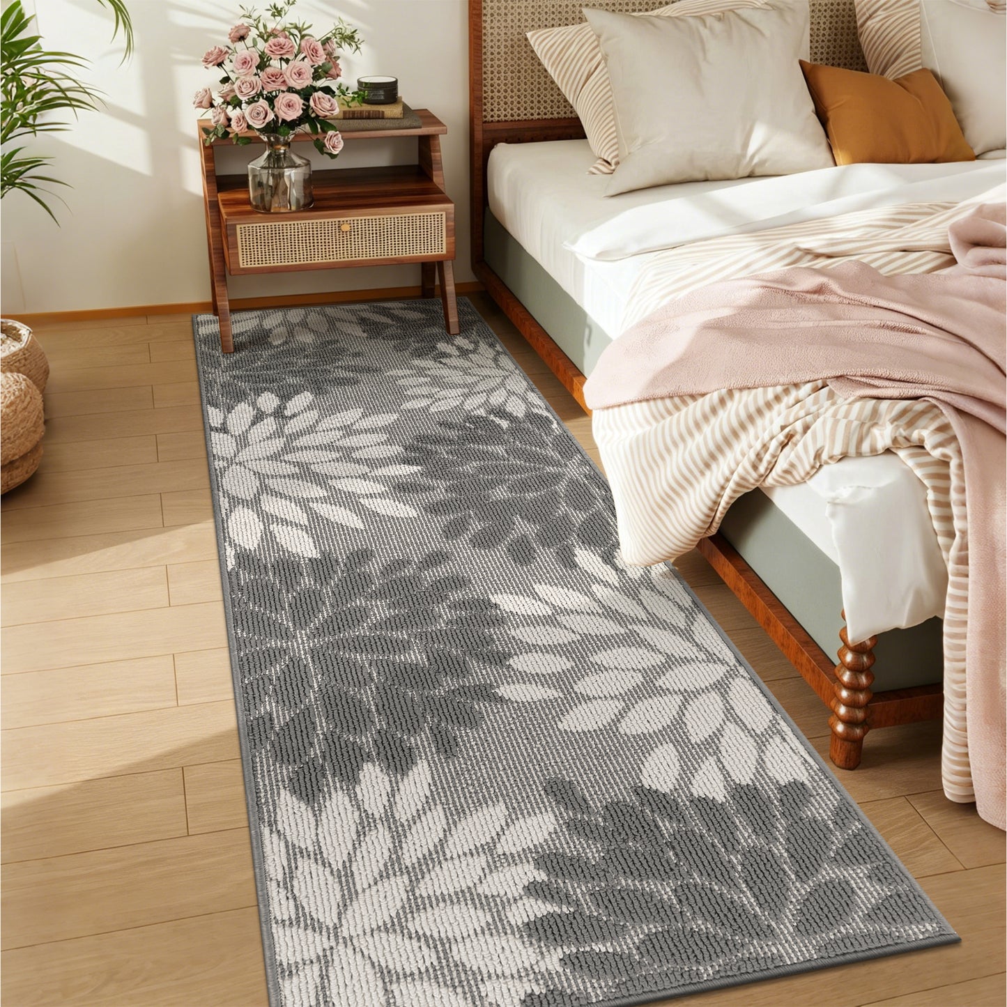 HEBE Runner Rug for Hallway, Floral Non Slip Washable Rug for Entryway, Kitchen, Laundry Room