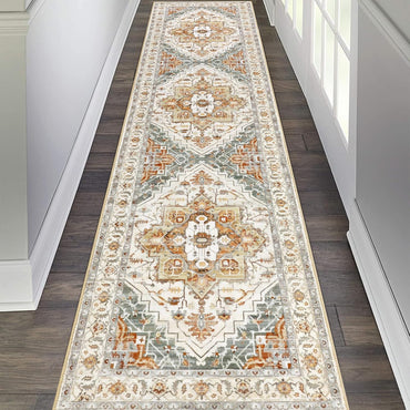 HEBE Hallway Runner Rug Long Washable Kitchen Rugs Runner, Farmhouse Vintage Medallion Area Rug Carpet, Soft Throw Rugs for Bedroom, Non Slip Floor Runner for Entryway Laundry
