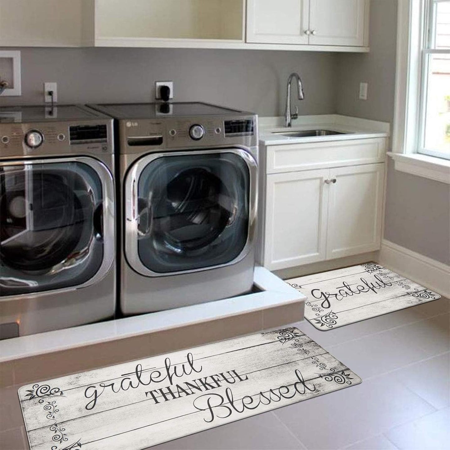 HEBE Anti Fatigue Kitchen Mat Set of 2 Non Slip Cushioned Kitchen Mats for Floor Waterproof Farmhouse Kitchen Rugs and Mats Set Comfort Standing Desk Mat Carpet for Sink,Office,Laundry