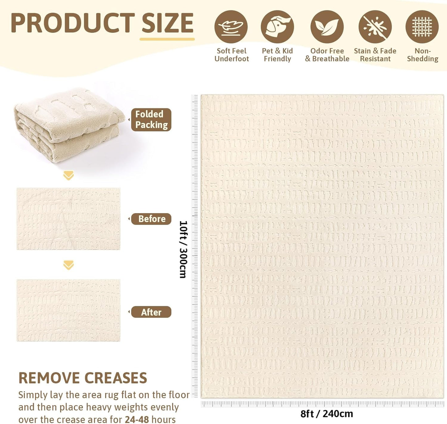 Washable Area Rug, High-Low Grid Textured Living Room Rugs