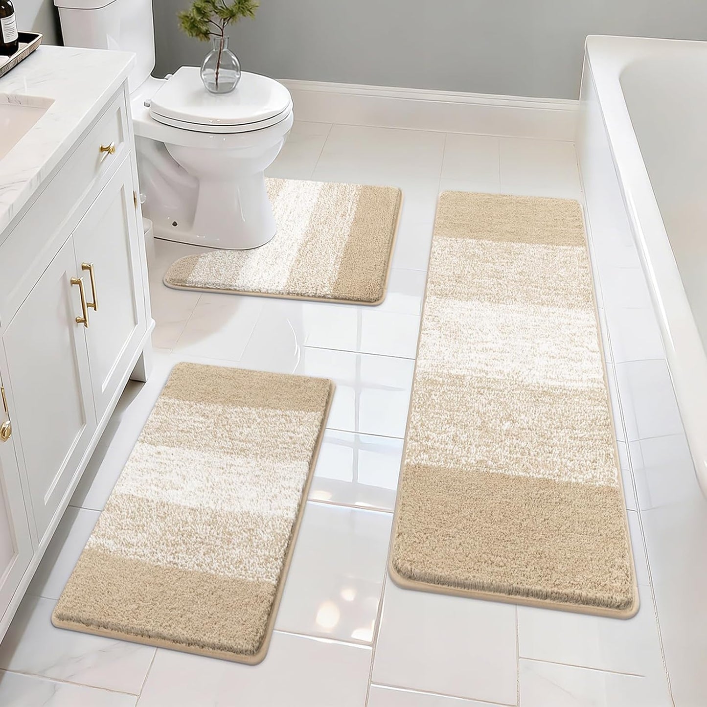 Bathroom Rugs Set 3 Piece Non Slip Washable, Microfiber Absorbent Bath Mat Floor Carpet Extra Soft