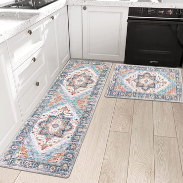HEBE Anti Fatigue Kitchen Mat Set of 2 Cushioned Kitchen Floor Mats Waterproof Kitchen Rugs Non Slip Kitchen Runner Rug Comfort Soft Standing Mat Carpets