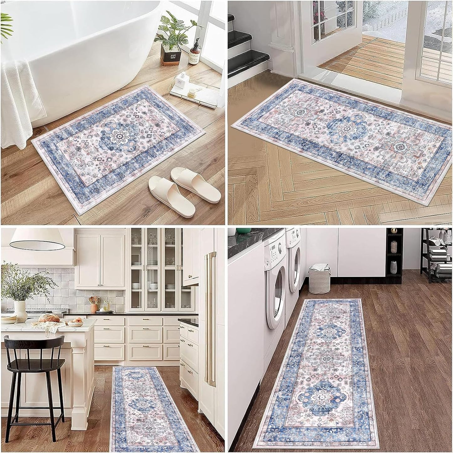 Kitchen Rugs Sets of 3 Non Slip Washable Kitchen Mats for Floor Farmhouse Kitchen Floor Mat Runner Rug Boho Kitchen Sink Rug Carpet for Kitchen Hallway Laundry Room
