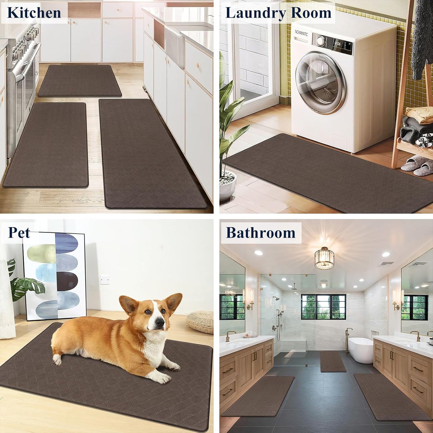 Anti Fatigue 3 Piece Waterproof Kitchen Mats - Non Slip Comfort Standing Mat Runner for Home Office, Sink, Laundry