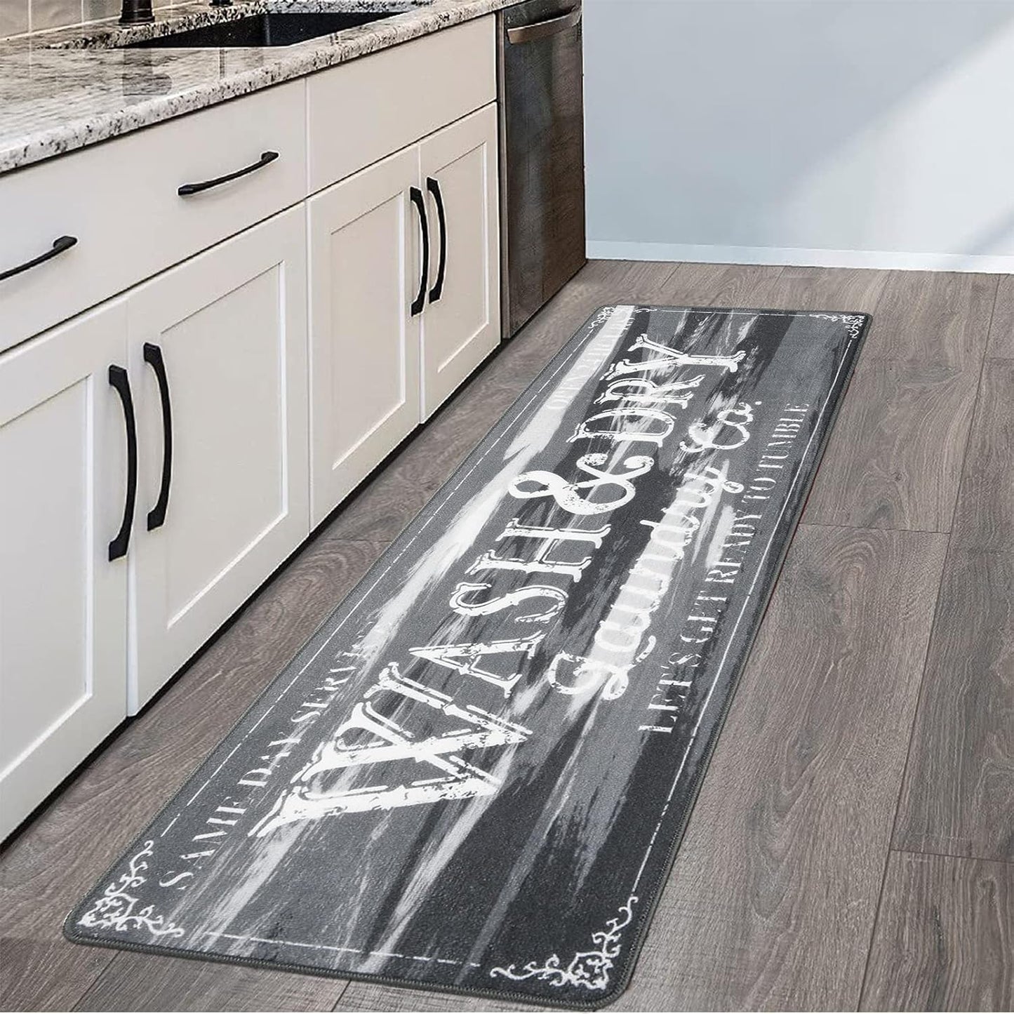 Laundry Room Rug 2'x6' Light Gray Farmhouse Laundry Rug Runner Non Slip Laundry Area Rug Kitchen Floor Mat Washable Runner Rug for Laundry Room Entryway Rug Runner