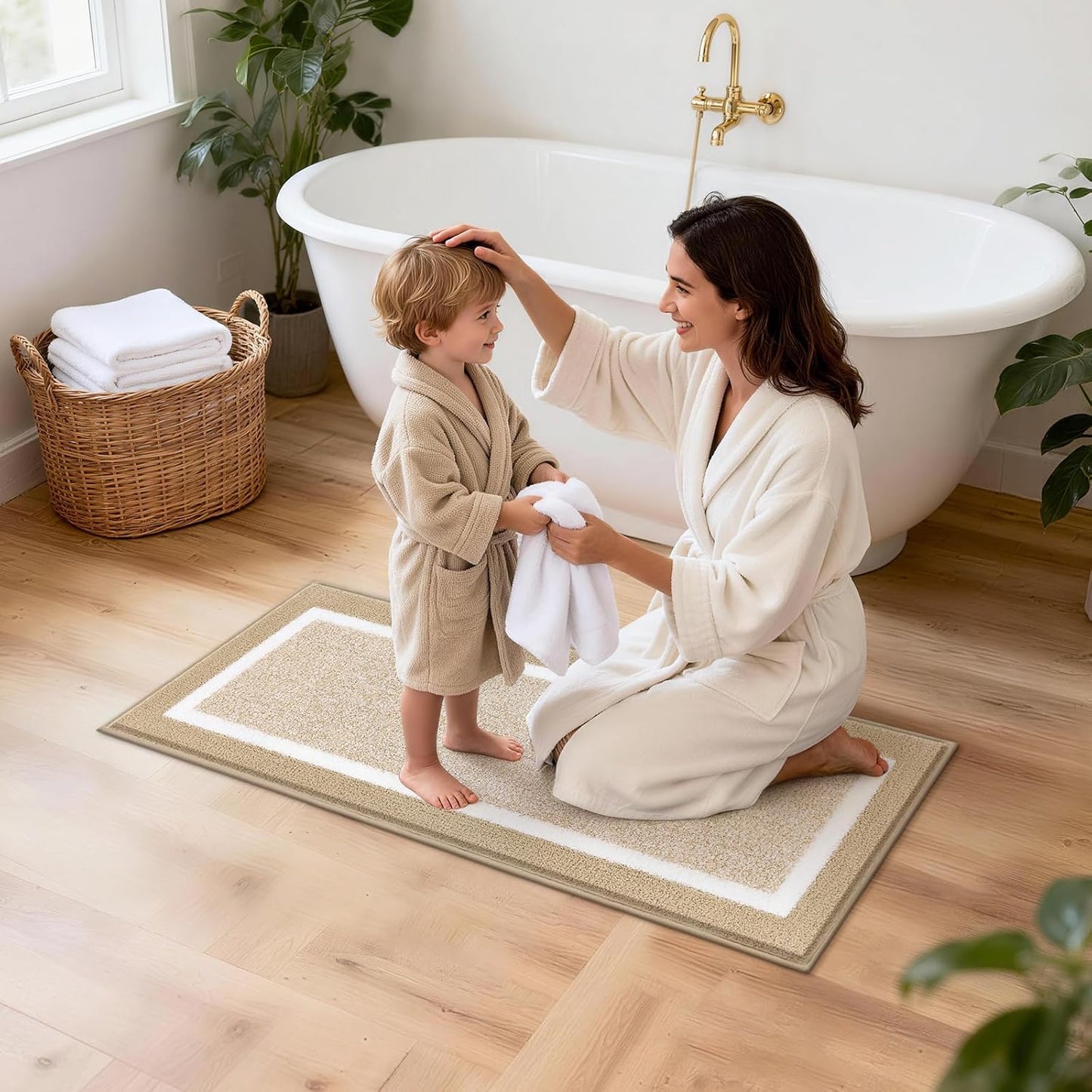 HEBE Bathroom Rug Mat Set 3 Piece, Microfiber Shaggy Bath Set, Non-Slip Ultra Soft Carpet Mats, Absorbent with U-Shaped Toilet for Bathroom, Tub, Shower