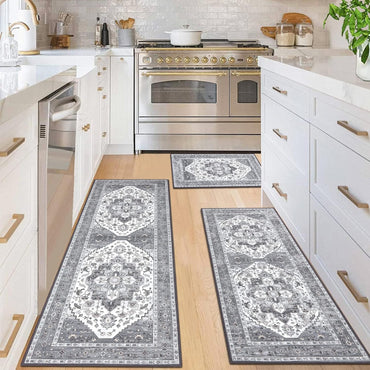 HEBE Boho Kitchen Rug Sets 3 Piece with Runner Non Slip Kitchen Rugs