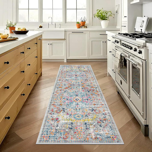 HEBE 2'x6' Vintage Runner Rug 0.4" Distressed Hallway Rug Non Slip Laundry Runner Rug Decor Rug Washable Runner Rug Kitchen Floor Mat Entryway Rug Runner for Laundry Kitchen