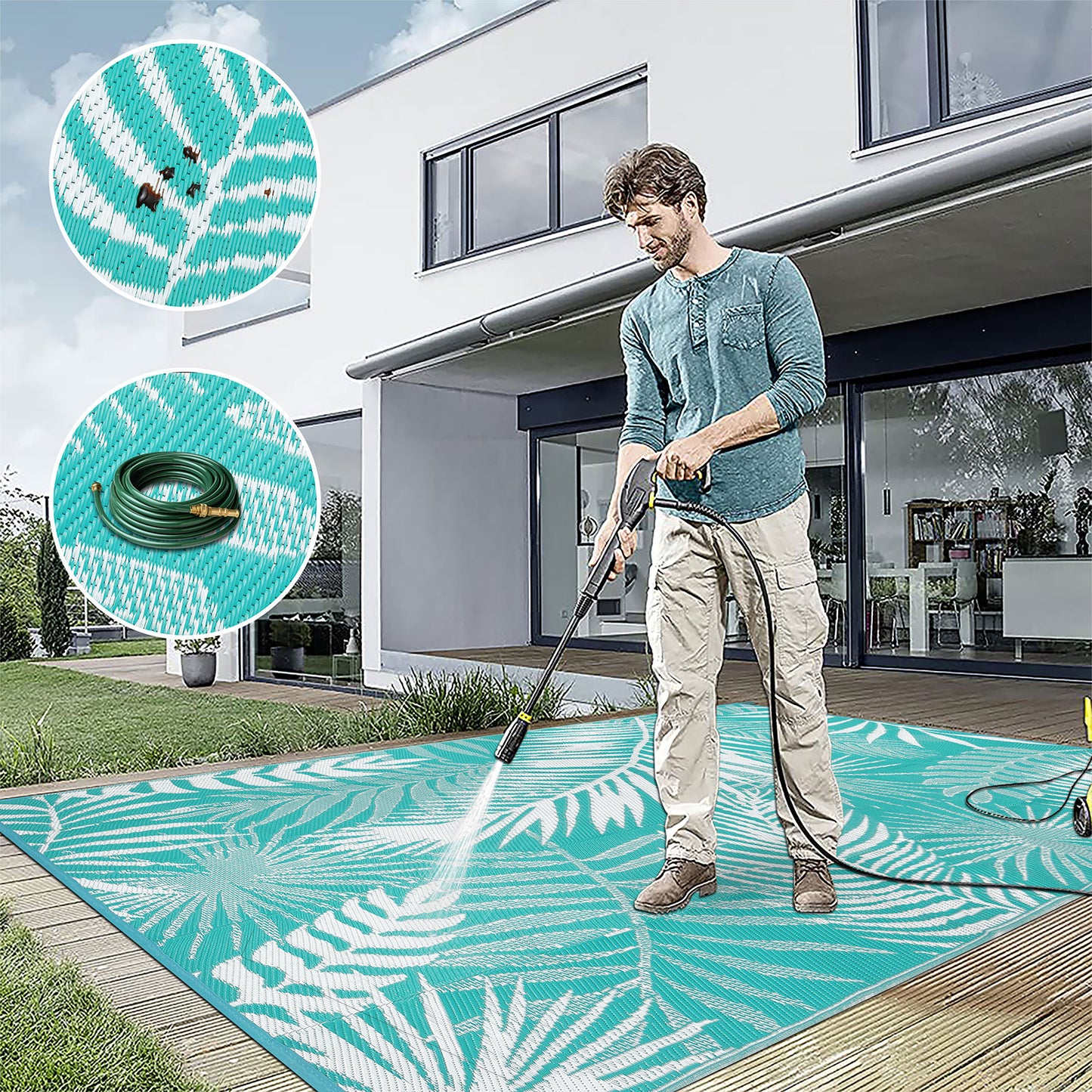 Outdoor Rug for Patio Reversible Plastic Straw Patio Camping Rug
