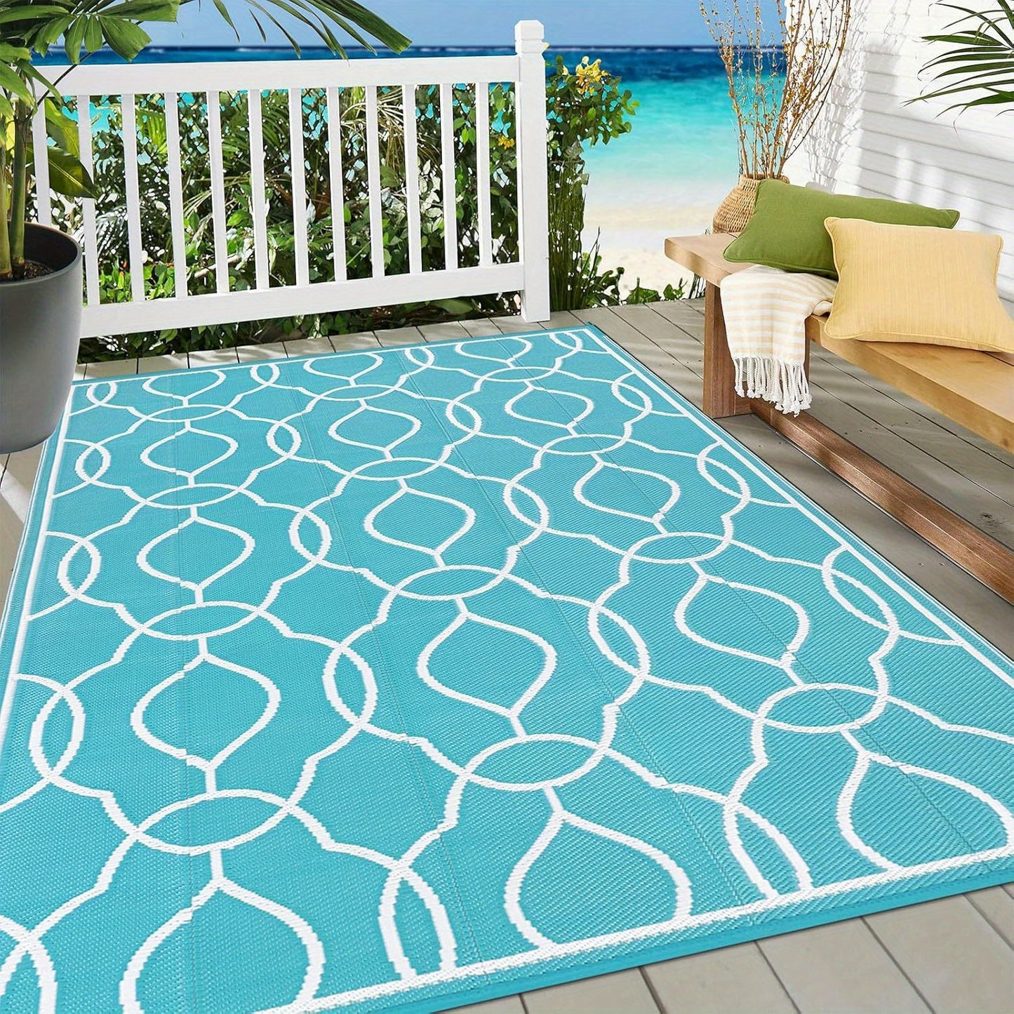 Outdoor Rug Waterproof, Reversible Plastic Straw Rug RV Camping Rug, Indoor Outdoor Patio Mat, Outside Carpet For Porch,Deck,Camper,Balcony,Backyard,Picnic