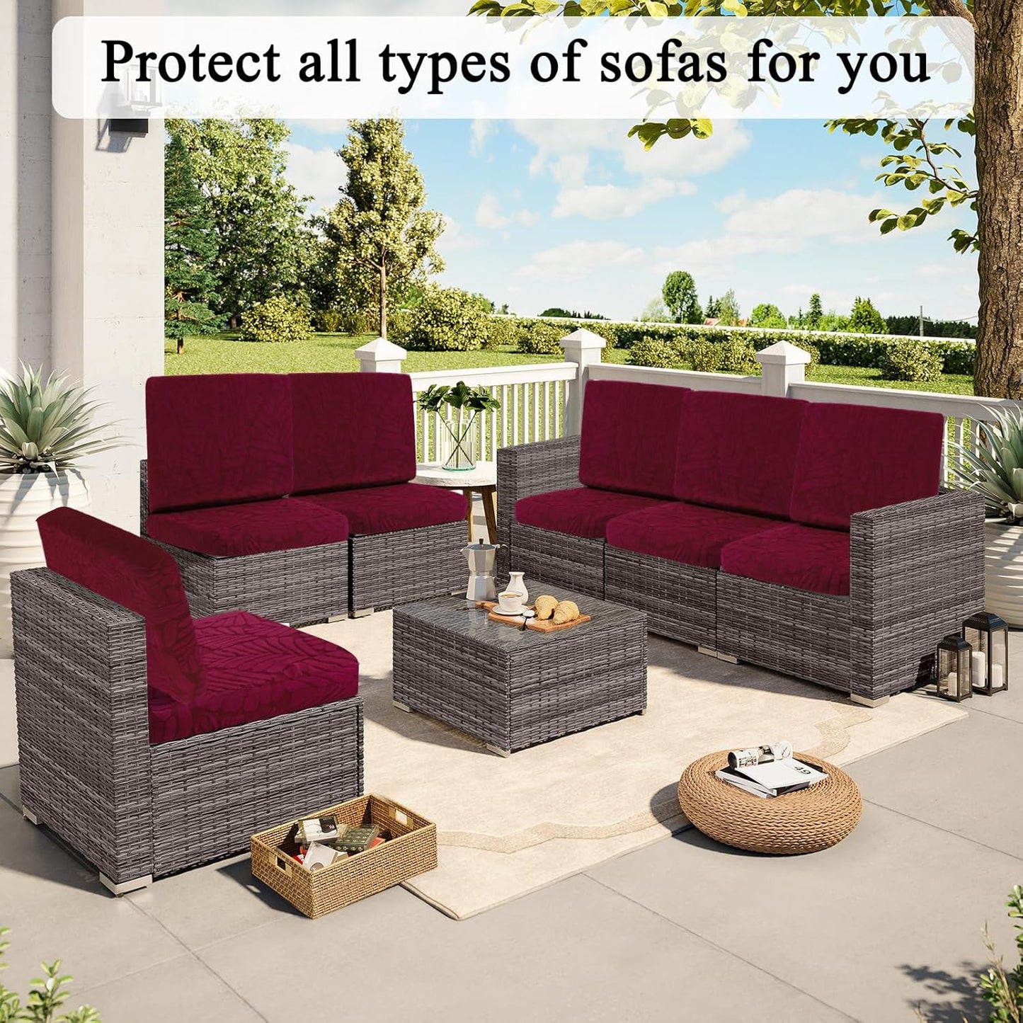 Outdoor Patio Cushion Covers Set of 10 Waterproof Stretch Seat Cushion Cover for Patio Furniture Clearance Outdoor Sofa Cushion Cover Replacement Couch Slipcovers Chair Seat Cover