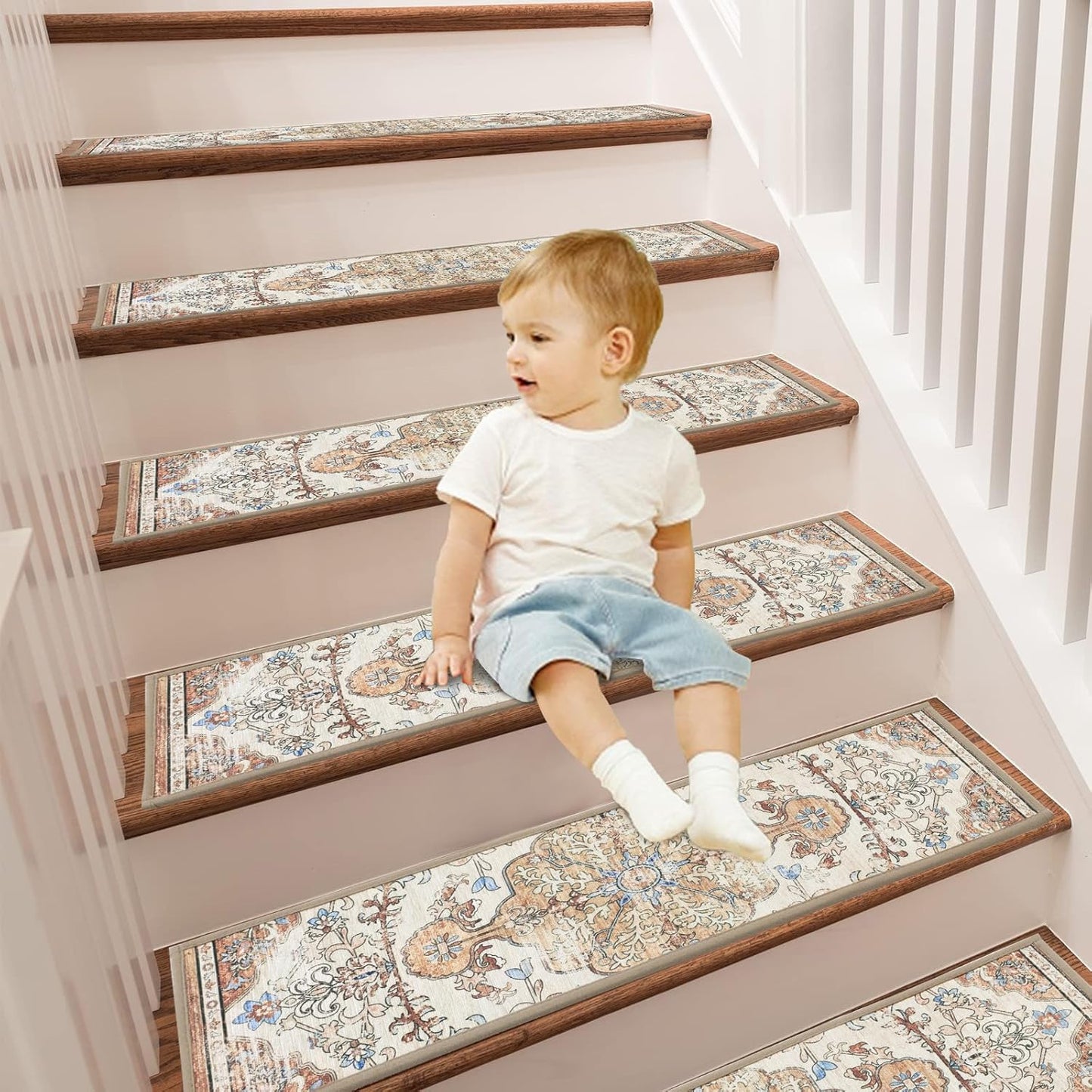Carpet Stair Treads for Wooden Steps Indoor 8" X 30" Peel and Stick Stair Treads Non Slip Staircase Step Treads Reusable Stair Runner Rugs for Dogs, Kids and Elders