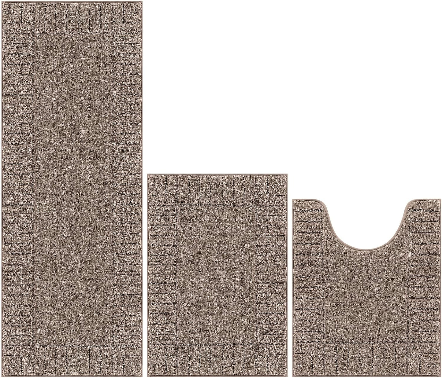 HEBE Bathroom Rugs Sets 3 Piece Bathroom Shower Rugs with U-Shaped Contour Toilet Mat Absorbent Microfiber Plush Bath Mats Non Slip Bath Rugs Machine Washable Shaggy Bath Mat Set