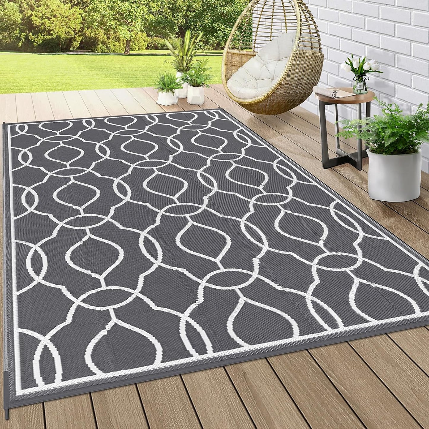 Outdoor Rug Waterproof, Reversible Plastic Straw Rug RV Camping Rug, Indoor Outdoor Patio Mat, Outside Carpet For Porch,Deck,Camper,Balcony,Backyard,Picnic