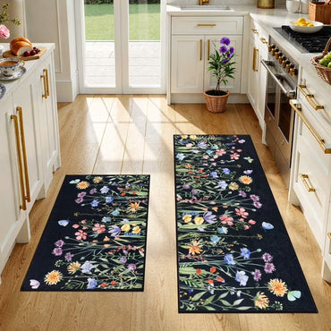HEBE Floral Non-Slip Kitchen Rugs Set of 2,Washable Kitchen Mat Farmhouse Kitchen Floor Mats Runner for Home Sink Entrance Laundry Hallway,20"x32"+20"x47"