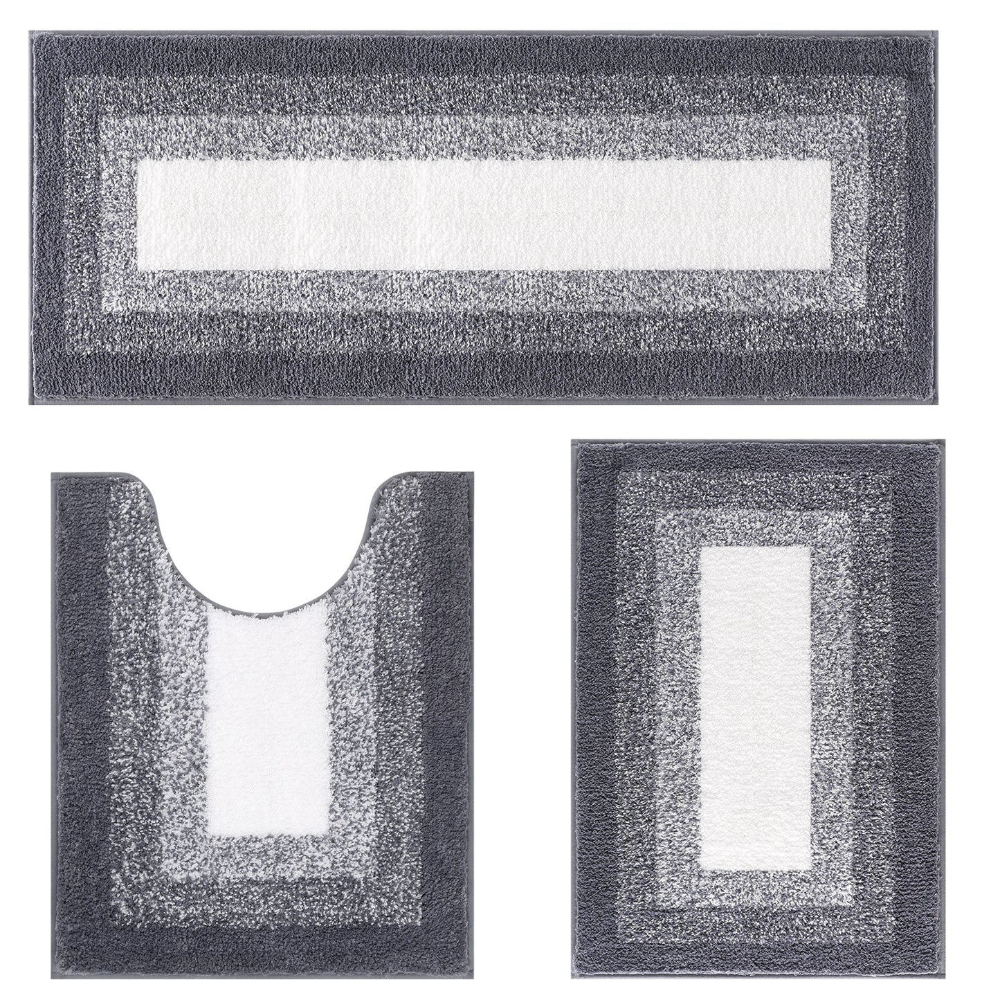 HEBE Microfiber Bathroom Rugs Sets 3 Piece, Non Slip Bath Rugs for Bathroom, Absorbent Plush Shaggy Bath Mat with U-Shaped Contour Toilet Mat Machine Washable
