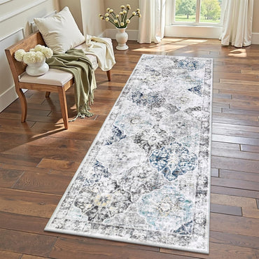 HEBE Washable Runner Rug 2x6 Non Slip Vintage Runners for Hallways Faux Wool Floor Carpet Runners Low Pile Entryway Rug Mat Distressed Kitchen Rug Runner for Bedroom Laundry Room