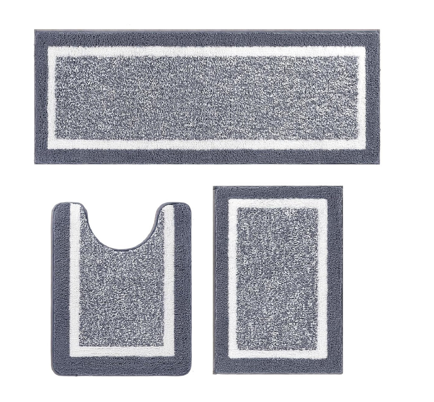 HEBE Bathroom Rug Mat Set 3 Piece, Non-Slip Ultra Soft Absorbent Bath Mat Set with U-Shaped Toilet Rug