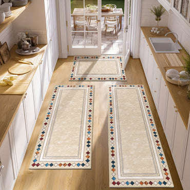 HEBE Farmhouse Kitchen Rugs Sets of 3 Non Slip Washable Boho Kitchen Rugs and Mats for Floor Kitchen Runner Rug