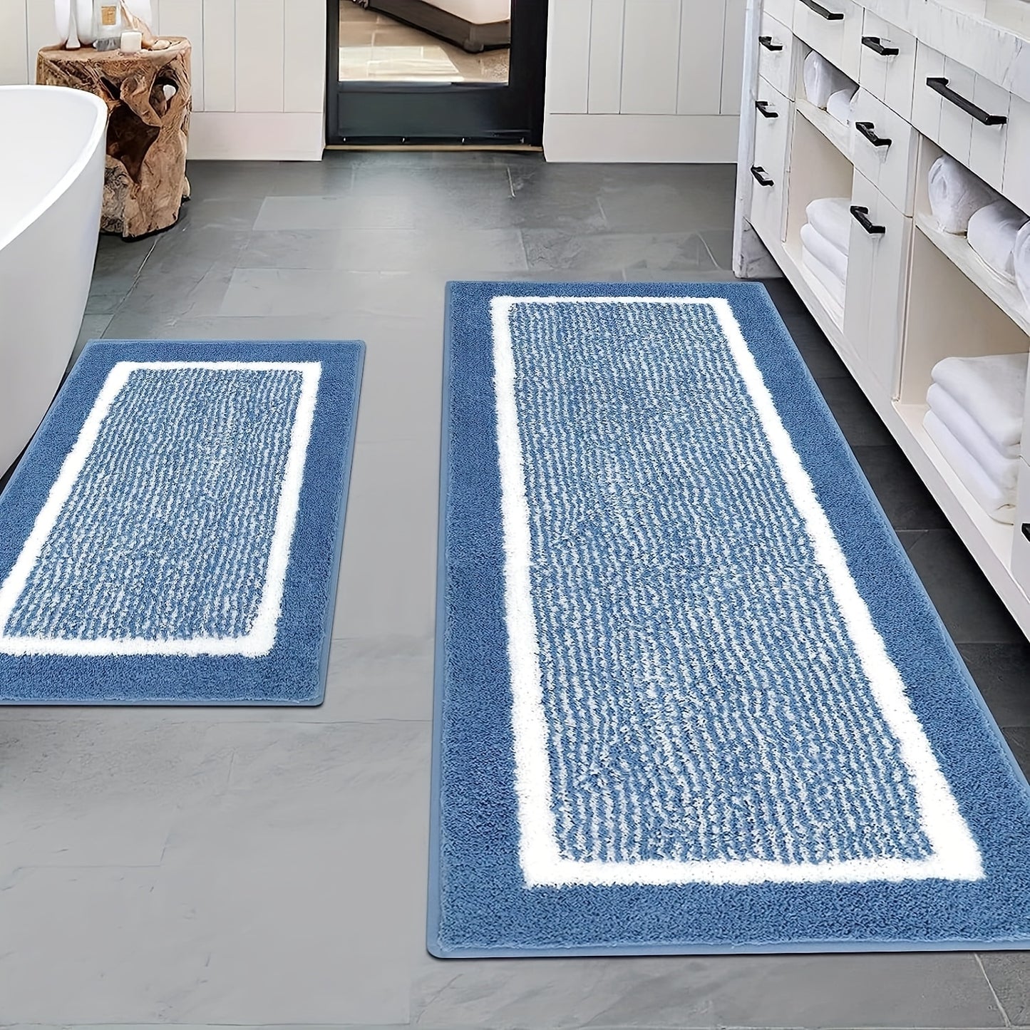 Bathroom Rug Set 3 Piece Non Slip Absorbent Bath Mats Set Microfiber Soft Bathroom Mat Plush Shaggy Bath Rugs Includes U-Shaped Toilet Mat for Bath Floor, Shower