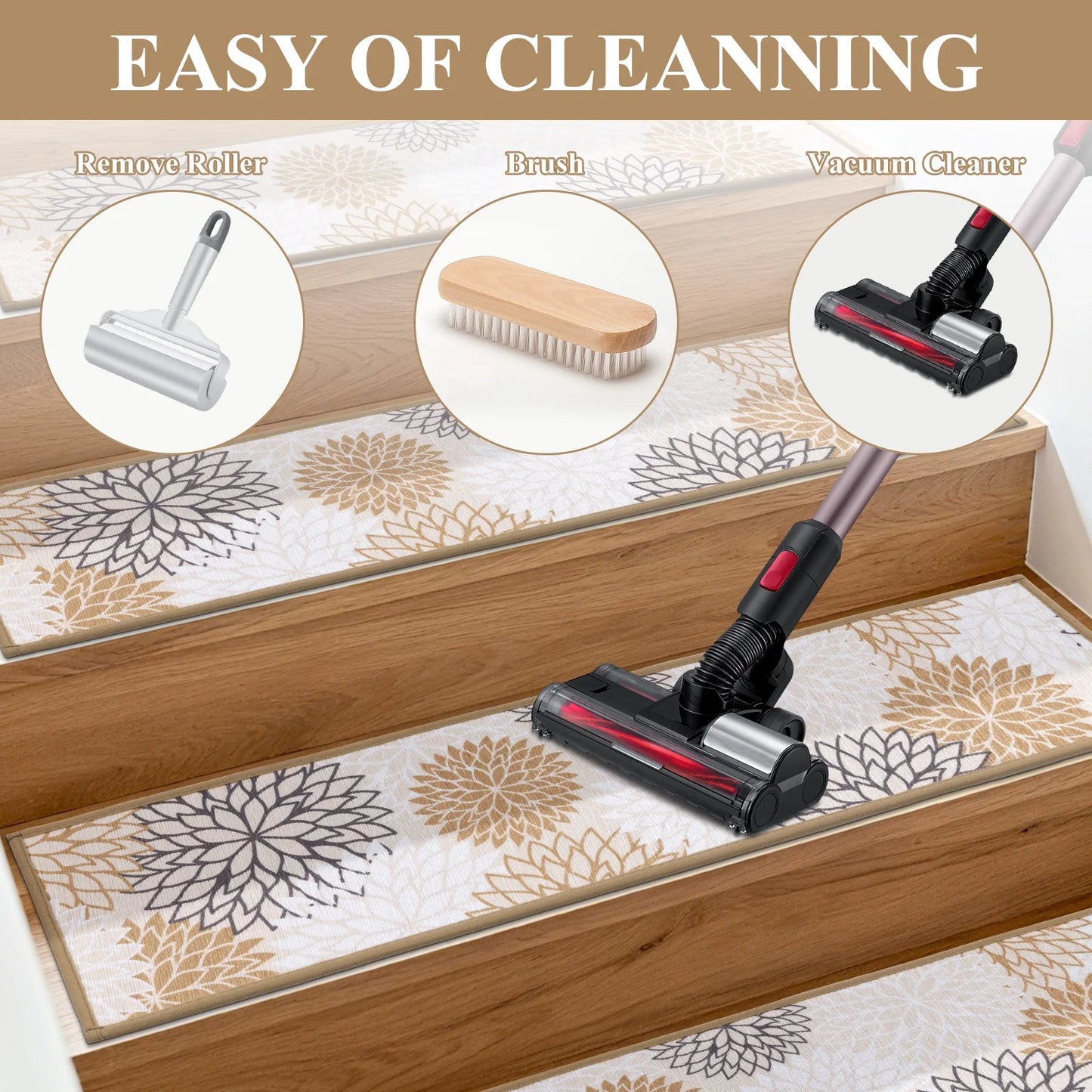 HEBE Stair Treads for Wooden Steps Indoor, 15 Pack 8" X 30" Stair Treads Non Slip with Reusable Adhesive Backing, Non-Skid Carpet Stair Runners for Kids Elders and Pets