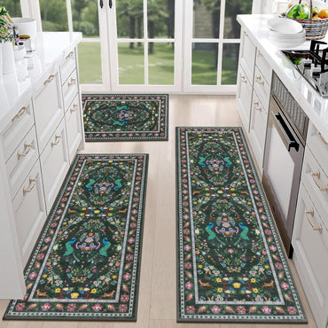 HEBE Machine Washable Non-Slip Kitchen Mat Farmhouse Kitchen Rugs Sets of 3 (20"x32"+20"x48"+20"x59")