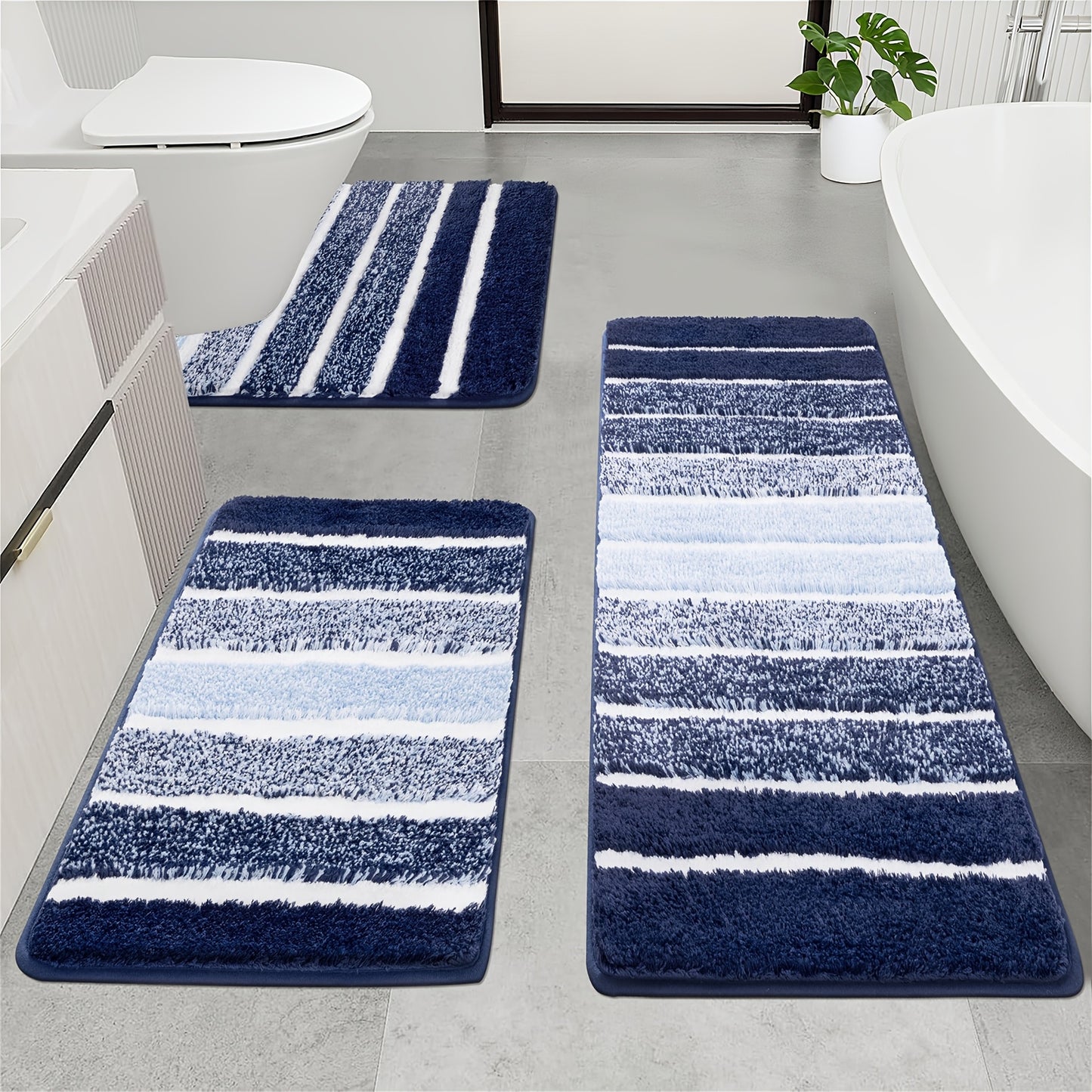 Bathroom Rugs Sets 3 Piece Bathroom Shower Rugs with U-Shaped Contour Toilet Mat   Absorbent Microfiber Plush Bath Mats Non Slip Bath Rug Machine Washable Shaggy Bath Mat   Set