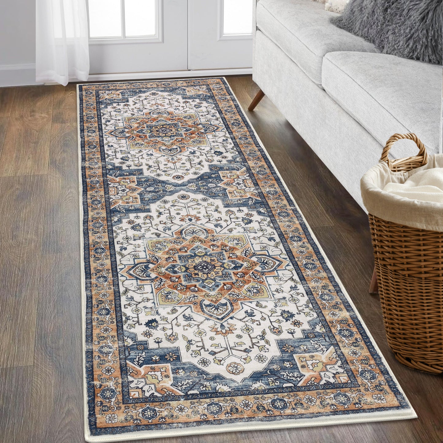 HEBE Hallway Runner Rug 2'x6' Washable Vintage Distressed Area Rugs Non Slip Laundry Rug Runner