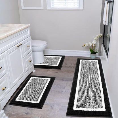 Bathroom Rug Set 3 Piece Non Slip Absorbent Bath Mats Set Microfiber Soft Bathroom Mat Plush Shaggy Bath Rugs Includes U-Shaped Toilet Mat for Bath Floor, Shower