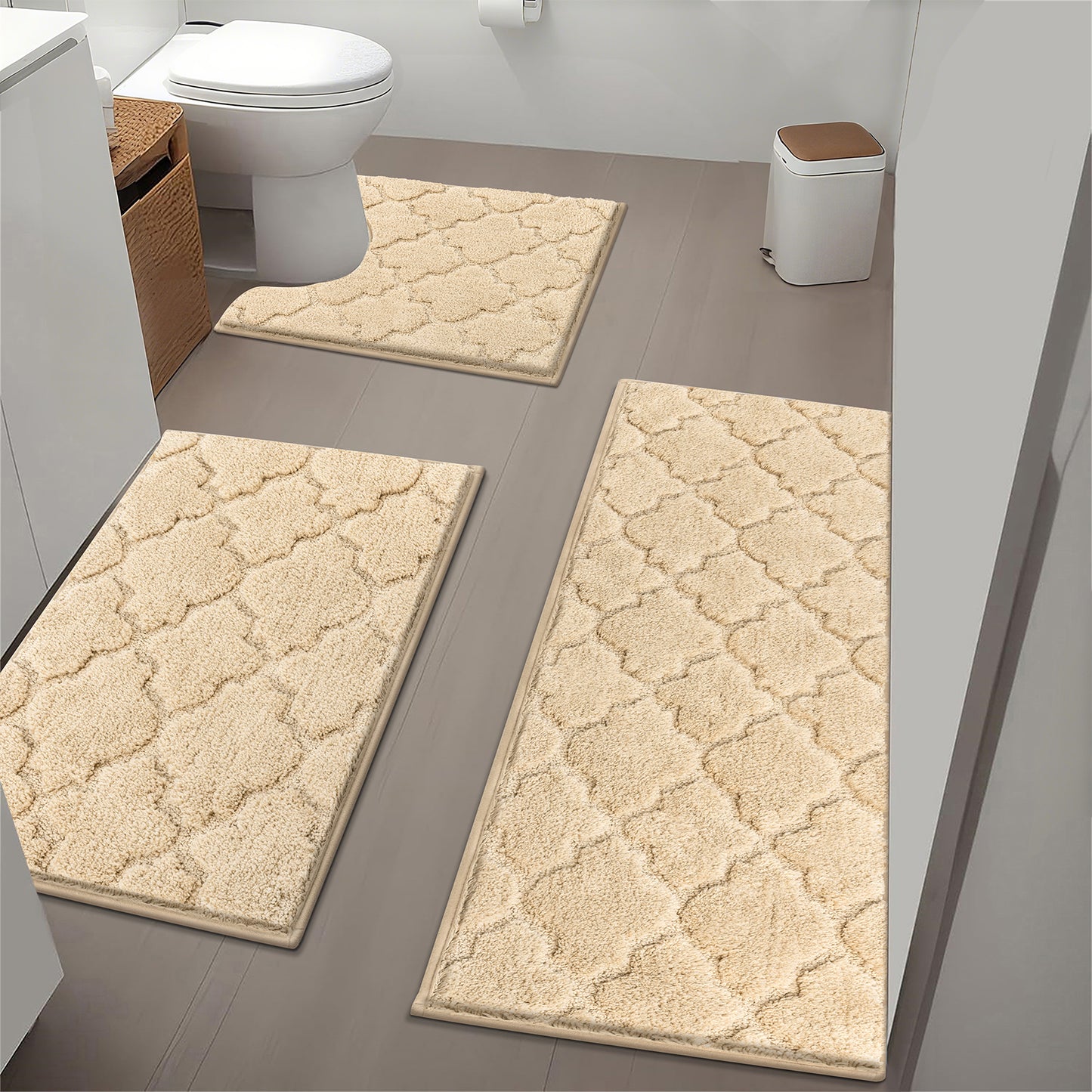 Bathroom Rugs Set of 3,Absorbent Non-Slip Machine Washable Bath Rugs