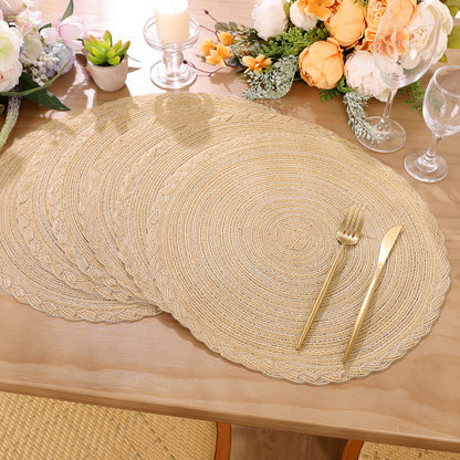 HEBE 15" Braid Round Placemat Set of 6, Large Cotton Woven Non-Slip Placemat Set of 6 Heat Resistant Placemat 6 Piece
