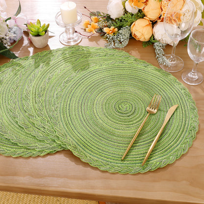 HEBE 15" Braid Round Placemat Set of 6, Large Cotton Woven Non-Slip Placemat Set of 6 Heat Resistant Placemat 6 Piece
