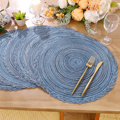 HEBE 15" Braid Round Placemat Set of 6, Large Cotton Woven Non-Slip Placemat Set of 6 Heat Resistant Placemat 6 Piece