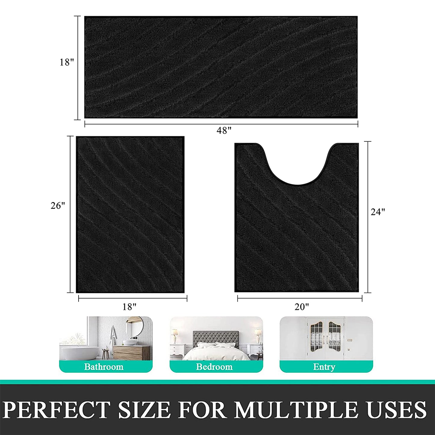 HEBE Microfiber Bathroom Rugs Sets 3 Piece,Super Absorbent Non Slip Bath Mats Rugs for Bathroom