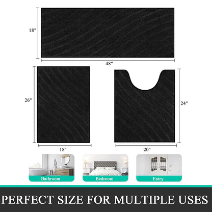 HEBE Microfiber Bathroom Rugs Sets 3 Piece,Super Absorbent Non Slip Bath Mats Rugs for Bathroom