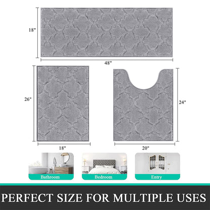 Bathroom Rugs Set of 3,Absorbent Non-Slip Machine Washable Bath Rugs