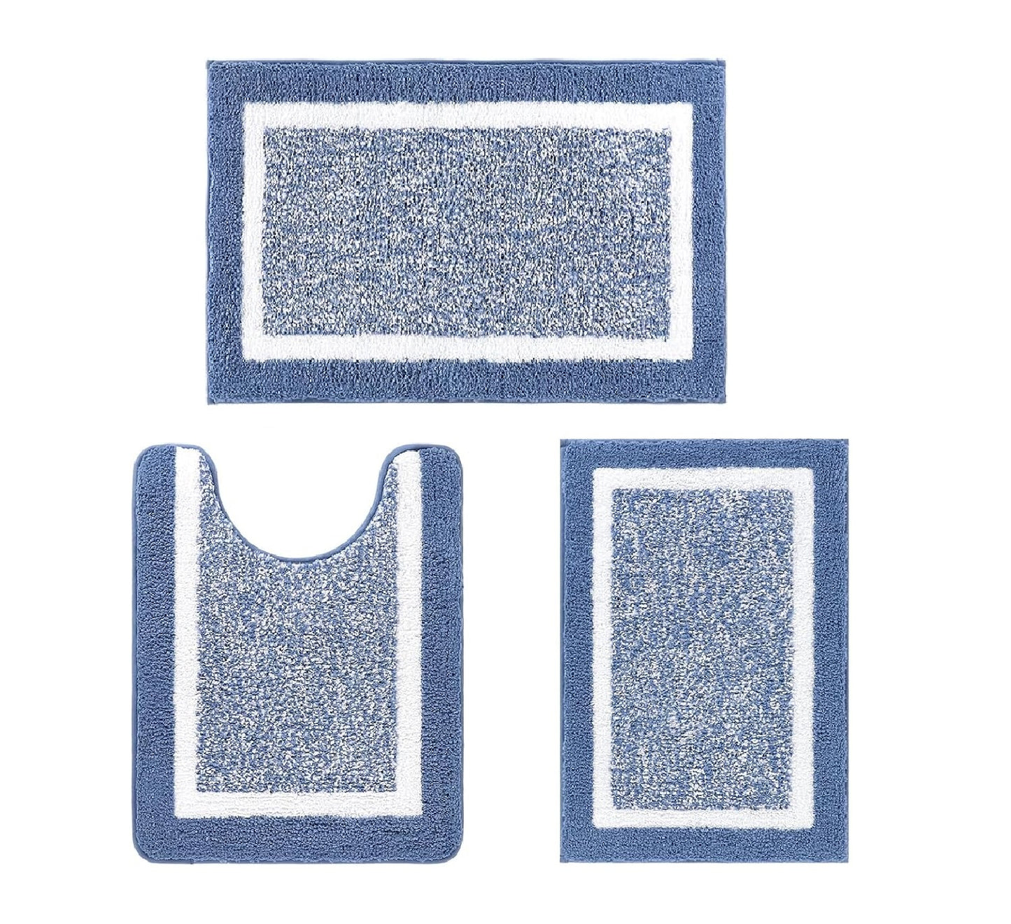 HEBE Bathroom Rug Mat Set 3 Piece, Microfiber Shaggy Bath Mat Set