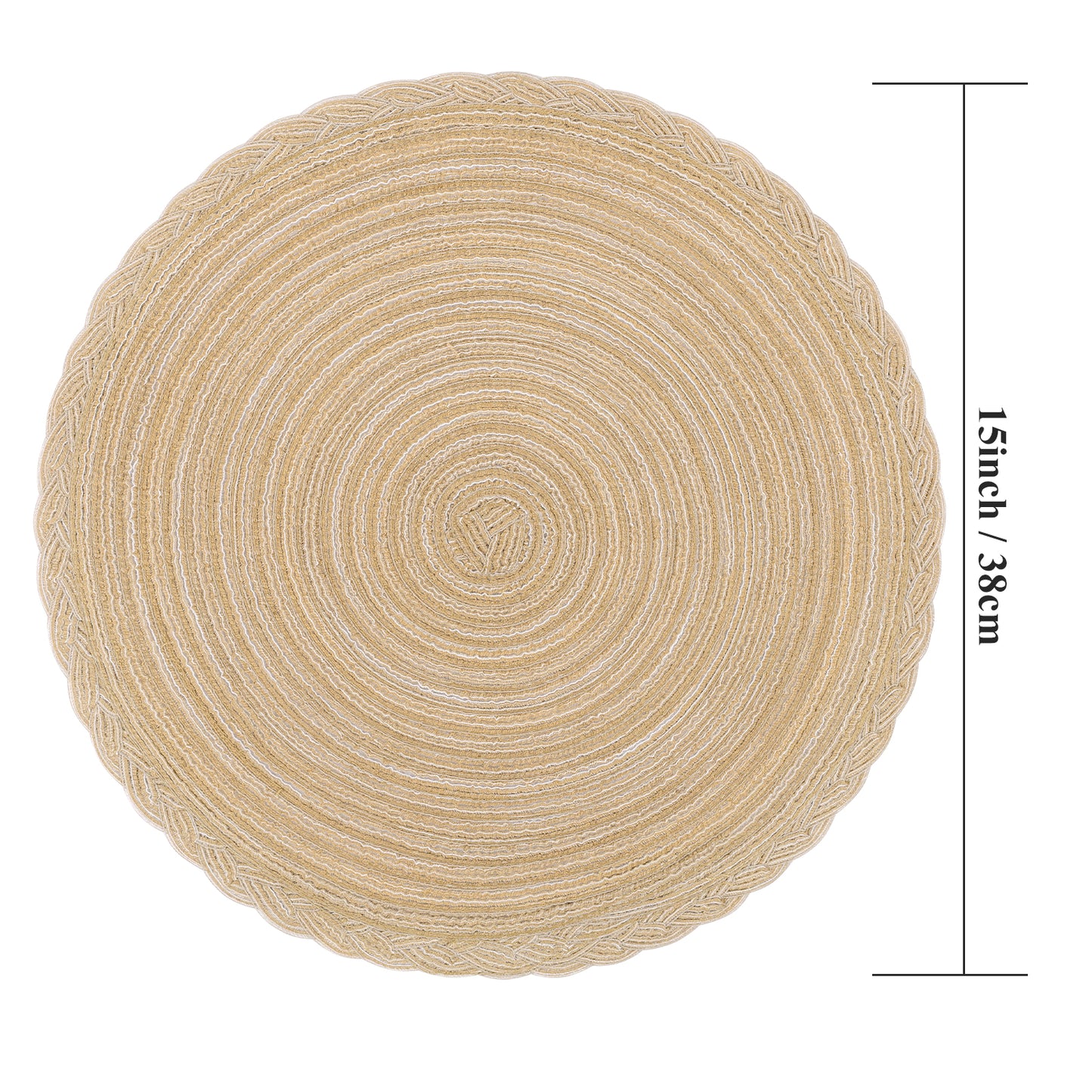 HEBE 15" Braid Round Placemat Set of 6, Large Cotton Woven Non-Slip Placemat Set of 6 Heat Resistant Placemat 6 Piece