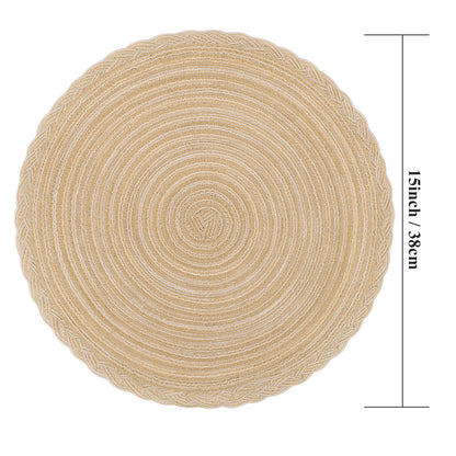 HEBE 15" Braid Round Placemat Set of 6, Large Cotton Woven Non-Slip Placemat Set of 6 Heat Resistant Placemat 6 Piece