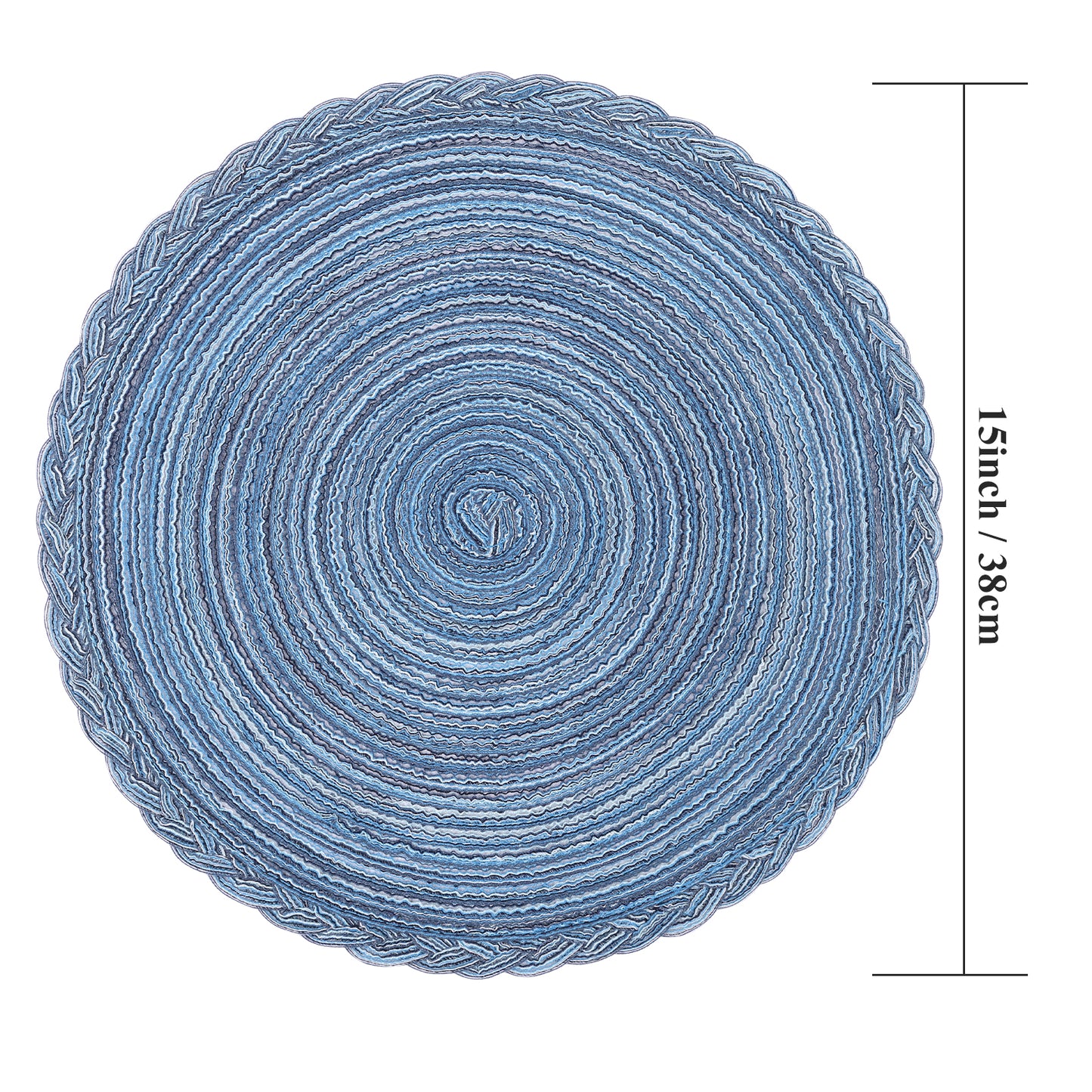 HEBE 15" Braid Round Placemat Set of 6, Large Cotton Woven Non-Slip Placemat Set of 6 Heat Resistant Placemat 6 Piece