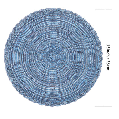 HEBE 15" Braid Round Placemat Set of 6, Large Cotton Woven Non-Slip Placemat Set of 6 Heat Resistant Placemat 6 Piece