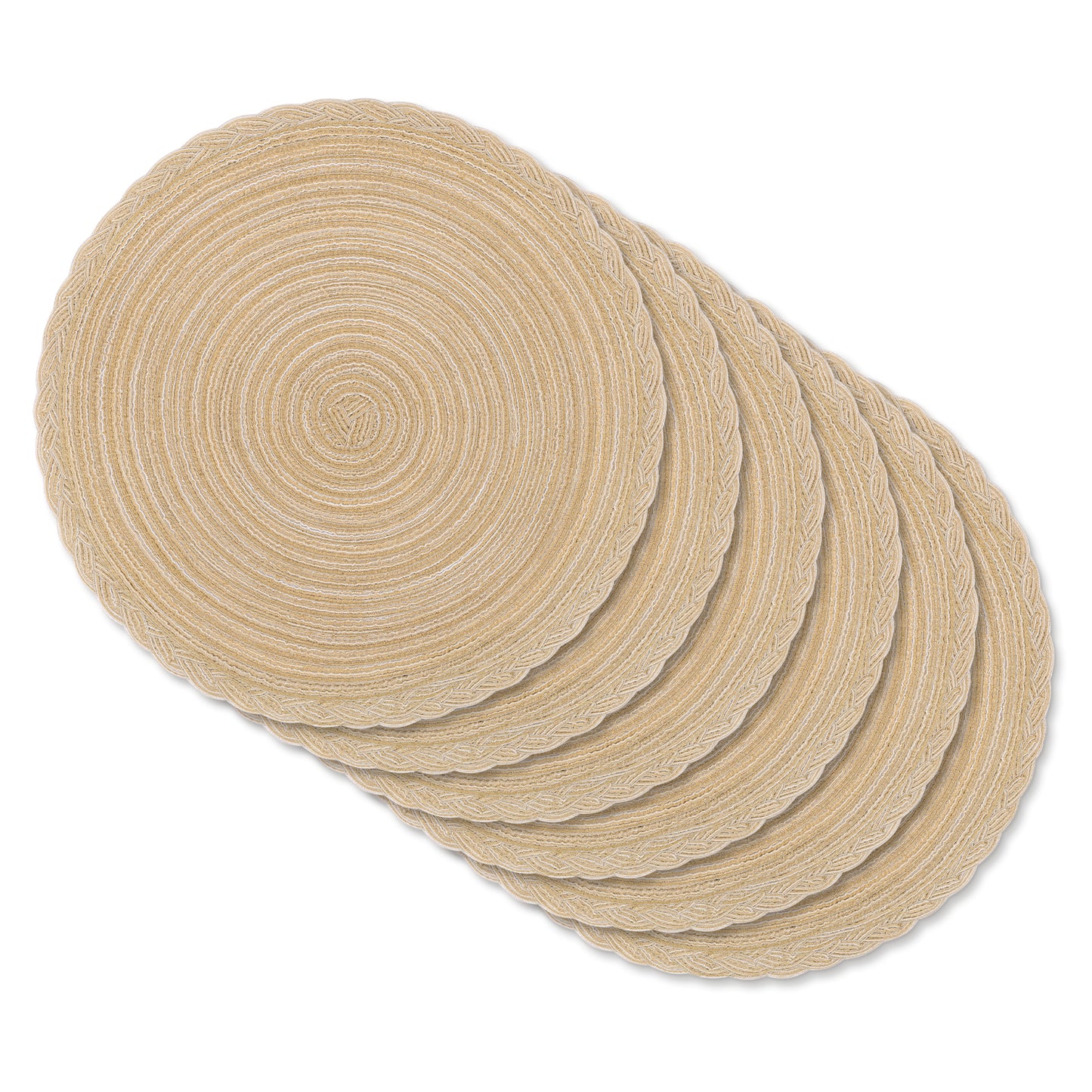 HEBE 15" Braid Round Placemat Set of 6, Large Cotton Woven Non-Slip Placemat Set of 6 Heat Resistant Placemat 6 Piece